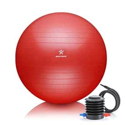 Abbildung von BODYMATE Gymnastikball Sitzball Trainingsball mit GRATIS E Book inkl. Luft Pumpe, Ball für Fitness, Yoga, Gymnastik, Core Training, starken Rücken als Büro Stuhl Pepper RED 85cm