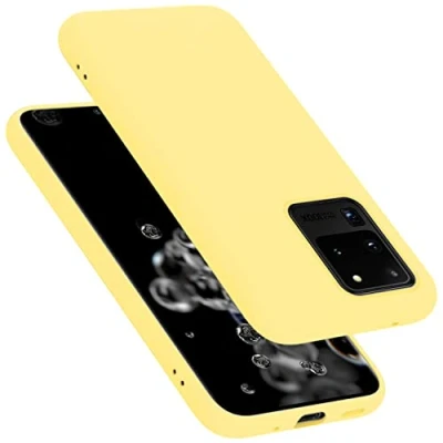 Abbildung von Cadorabo Hülle kompatibel mit Samsung Galaxy S20 Ultra Handyhülle für Case aus flüssigem Silikon stoßfeste dünne TPU Schutzhülle Liquid GELB