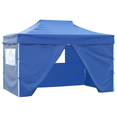 Abbildung von vidaXL Faltzelt mit 4 Seitenteilen 3x4,5m Blau Gartenzelt Partyzelt Festzelt
