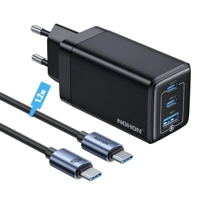 Abbildung von NOHON USB C Ladegerät Fast Charger: 65W GaN Handy 3 Port Schnellladegerät PD3.0 mit 140W Typ 1.2M ladekabel PPS kompatibel iPad Pro Air Galaxy S für iPhone 15 14 13 12 Mini Max