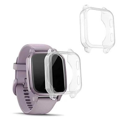 Abbildung von kwmobile 2X Sport Schutzhülle kompatibel mit Garmin Venu Sq Music/Sq Hülle Silikon Cover klar Case ohne Tracker Transparent