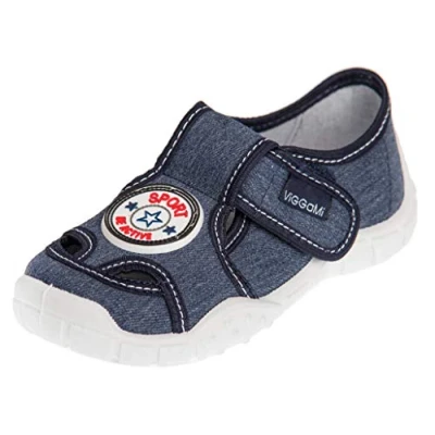 Abbildung von Viggami I.T.G. Jungen Hausschuhe mit Klettverschluss Adas (Jeans/Sport, 30)