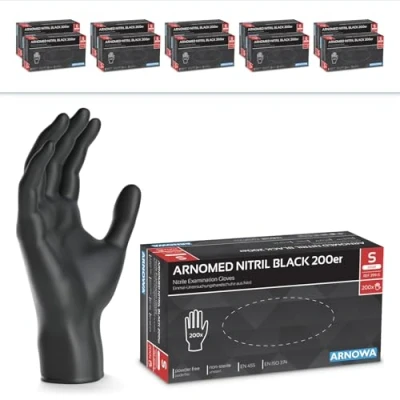 Abbildung von 2000x ARNOMED Einweghandschuhe Schwarz, Einmalhandschuhe S, Nitrilhandschuhe (10x200 Stk), Handschuhe Einweg puderfrei, Gummihandschuhe Einweg, Nitril, in M, L &amp; XL