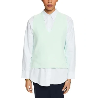 Abbildung von Esprit Vausschnitt Top, Damen, Größe: Large, Light aqua green