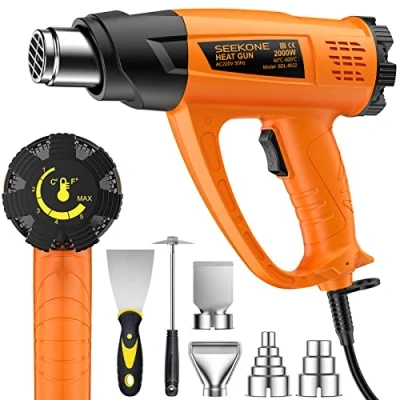 Abbildung von SEEKONE Heißluftpistole Kit, Variable Temperaturregelung 60℃ 600℃ Heissluftgebläse mit 7 Zubehör, Keramik Heizkern, Elektrische Heißluftfön Schnelle Erwärmung zum Entlacken, Löten und Schrumpfen