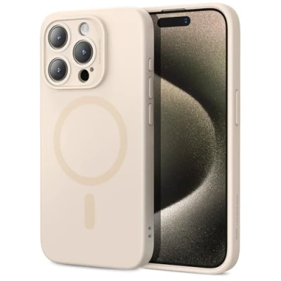 Abbildung von ESR für iPhone 15 Pro Max Hülle,Kompatibel mit MagSafe, unterstützt magnetisches Laden, dünne Handy Hülle aus flüssigem Silikon, stoßdämpfendes Case, Display und Kameraschutz, Cloud Serie, Beige