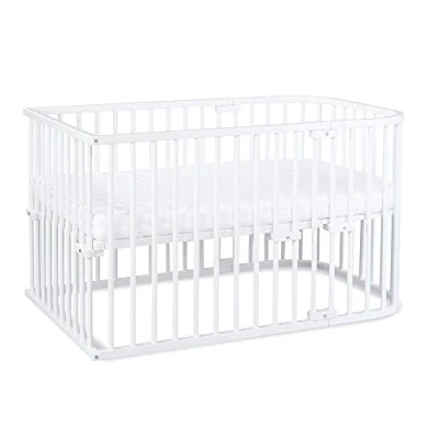 Abbildung von babybay Original Beistellbett aus massivem Buchenholz/kompakt &amp; verwandelbar/Kinderbett Höhe stufenlos verstellbar umweltfreundlich/mitwachsendes Babybett (weiß lackiert) / Kinderbettset
