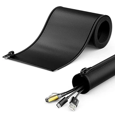 Abbildung von deleyCON 1,5m Kabelschlauch mit Reißverschluss 40mm Durchmesser Kabelmanagement Kabelkanal Kabelschutz Robuster Nylon Kabelmantel Haushalt Büro Schreibtisch Schwarz