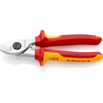 Abbildung von KNIPEX Kabelschere isoliert mit Mehrkomponenten Hüllen, VDE geprüft verchromt 165 mm 95 16 SB