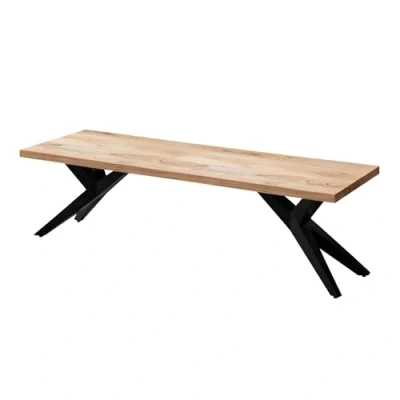 Abbildung von FineBuy Esszimmerbank Akazie Massivholz Metall Loft Style, Esstischbank Holzbank Massiv ohne Lehne, Küchenbank Essbank Industrial, Sitzbank Esszimmer