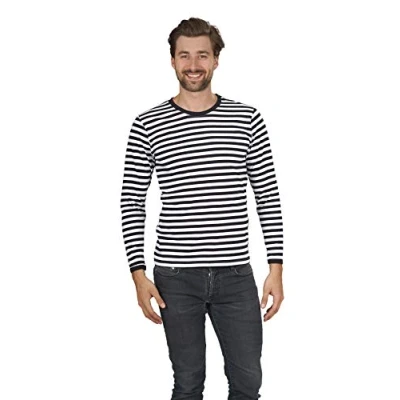 Abbildung von Metamorph T Shirt Hochwertiger Ringelpulli Langarm schwarz weiß Alltagstaugliche Ringelware für Karnevalsclowns, Matrosen oder Riesen