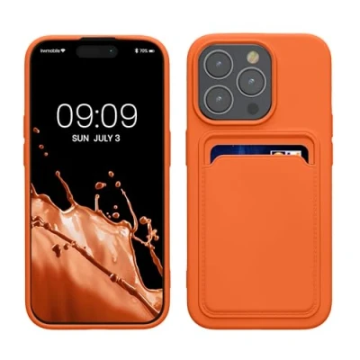 Abbildung von kwmobile Handyhülle kompatibel mit iPhone 15 Pro Hülle Handy Cover Fach für Karten in Orange