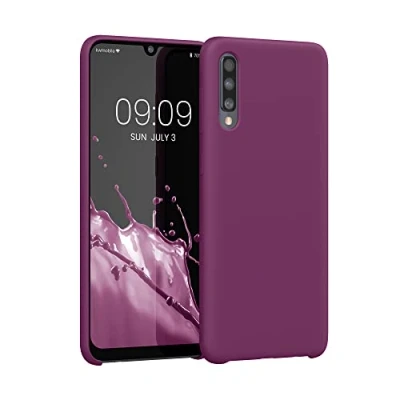 Abbildung von kwmobile Hülle kompatibel mit Samsung Galaxy A50 Silikon Handy Case Handyhülle weiche Oberfläche kabelloses Laden Bordeaux Violett