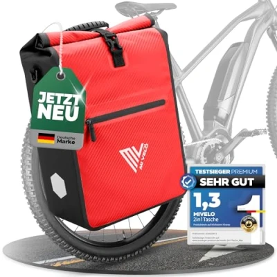 Abbildung von MIVELO 2in1 Fahrradtasche für Gepäckträger Gepäckträgertasche 100% wasserdicht Fahrrad Tasche (Rot Carbon, 22L)