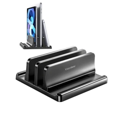 Abbildung von VAYDEER Vertikaler Laptopständer Verstellbar und Platzsparend 4 in 1 mit 2 Steckplätzen Kompatibel für MacBook, Notebook, iPad, Laptops bis zu 17,3 Zoll Schwarz.