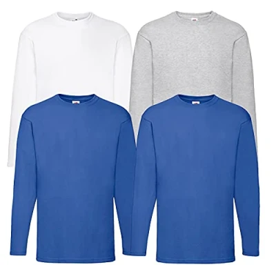 Abbildung von Fruit of the Loom 4 T Shirt Longsleeve M L XL XXL Langarm Verschiedene Farbsets auswählbar (M, 2Royal 1Grau 1Weiss)