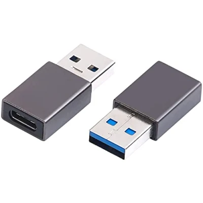 Abbildung von PEARL USB Kupplung: 2er Set Adapter Typ A Stecker auf C Buchse, Aluminiumgehäuse (USB Kupplung, 3.0, Apple iPhone Ladekabel)