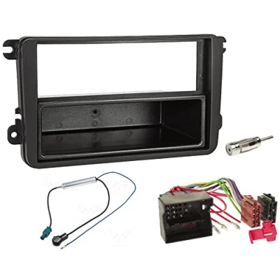 Abbildung von Audioproject A123 Autoradio Einbau Set kompatibel für VW Golf V Touran Passat 3C Caddy Skoda Octavia Seat Radioblende Radioadapter 2 x Antennenadapter Fakra ISO DIN Fach