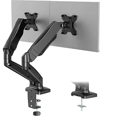 Abbildung von WALI Monitor Halterung 2 Monitore für 17 32 Zoll Bildschirme, Tischhalterung Neigbar, Schwenkbar, Drehbar, Bildschirmhalterung mit C Klemme und Kabelmanagement, VESA 75/100