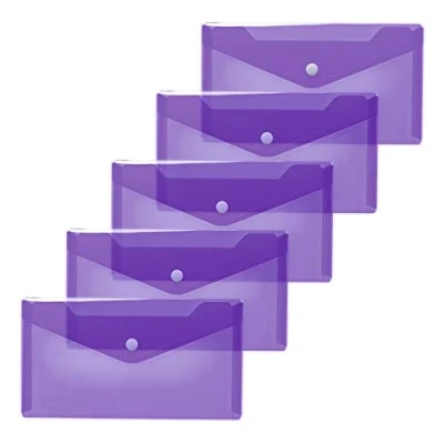 Abbildung von HERMA 20042 Dokumententaschen DIN lang transparent violett lila, 5 Stück, kleine Sichttaschen Umschläge mit Druckknopf, Briefumschläge aus Plastik für Schule, Uni, Büro, Reise