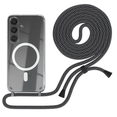 Abbildung von EAZY CASE Handykette kompatibel mit Samsung Galaxy S24 Kette zum Umhängen Stoßfest Handyhülle für Silikon Hülle Band Handytasche Transparent in Schwarz/Anthrazit Clips Schwarz