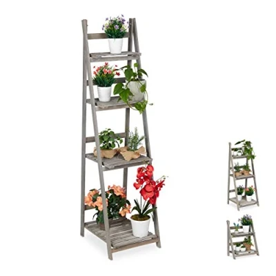 Abbildung von Relaxdays Blumentreppe, 4 stufig, Blumenleiter Holz, klappbar, Leiterregal für Pflanzen, HBT: 160 x 41 50 cm, grau
