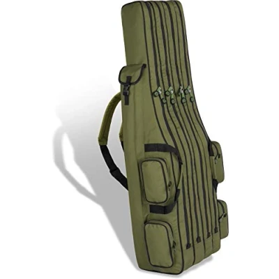 Abbildung von Rutentasche Rod Case Angelkoffer Futteral mit 2, 3 oder 4 Ruten Fächern, Verschiedene Längen wählbar stark wasserabweisender Fishing Rucksack Farbe Dunkelgrün Innenfächer Größe 190 cm