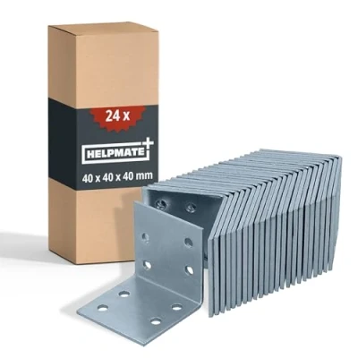 Abbildung von HELPMATE 24 Stück Lochplattenwinkel 40x40x40 mm Winkelverbinder galvanisch verzinkt &amp; blau passiviert Holzverbinder mit hervorragendem Korrosionsschutz Lochwinkel