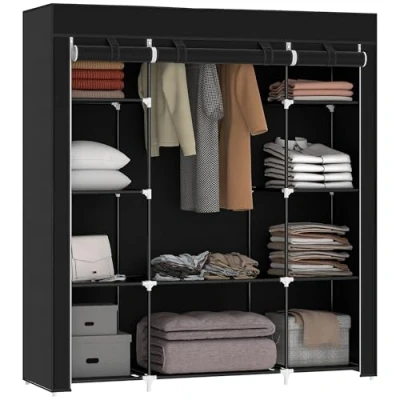 Abbildung von HOMCOM Stoffschrank Faltschrank, 1 Kleiderstange, 9 Regale (Set, St., Stoffschrank) Breite 150 cm