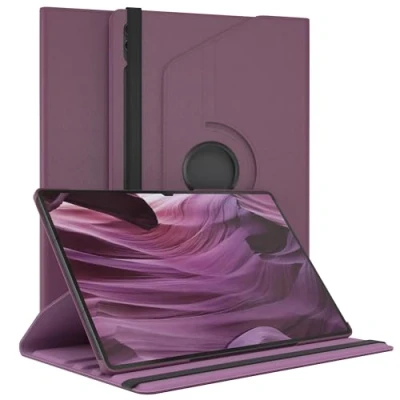 Abbildung von EAZY Case Tablet Hülle für Samsung Galaxy Tab S10 Ultra/Tab S9 Ultra Schutzhülle Smart Cover Rotationcase Aufstellen Klapphülle 360 drehbar mit Standfunktion Tasche Kunstleder Lila
