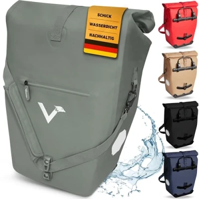 Abbildung von Valkental 2in1 Fahrradtasche aus klimafreundlichem TPU 100% Wasserdicht Viele praktische Fächer 23 28L Flexibles Volumen mit Laptopfach Gepäckträgertasche in Grün