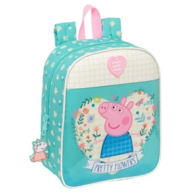 Abbildung von PEPPA PIG PRETTY FLOWERS Kinderrucksack, Schulrucksack, anpassbar an Kinderwagen, ideal für Kindergärten, bequem und vielseitig, Qualität Widerstandsfähigkeit, 22 x 10 27 cm,