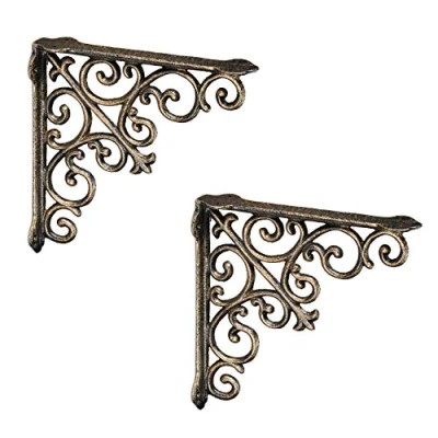 Abbildung von Relaxdays Regalwinkel antik, 2er Set, Regalträger Gusseisen, Barocke Ornamente, Winkel für Regalboden, Vintage, bronze