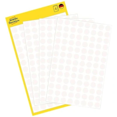 Abbildung von AVERY Zweckform 3175 selbstklebende Markierungspunkte 416 Stück (Ø 8mm, Klebepunkte auf 4 Bogen, Punktaufkleber zur Farbcodierung, runde Aufkleber für Kalender, Planer und zum Basteln, Papier) weiß