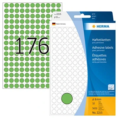Abbildung von HERMA 2215 Punktaufkleber Klebepunkte grün, 5632 Stück, Ø 8 mm, 176 pro Bogen, selbstklebend, Markierungspunkte für Kalender Planer Basteln, matt, blanko Papier Farbpunkte Aufkleber