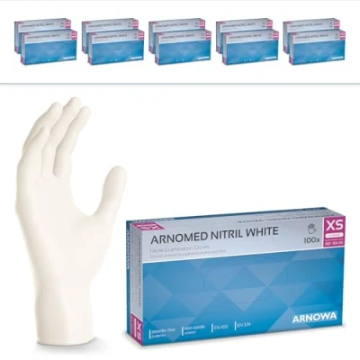 Abbildung von 1000 Stück ARNOMED Einweghandschuhe Weiß, Einmalhandschuhe XS, Nitril Handschuhe Einweg, Nitrilhandschuhe puder /latexfrei, Gummihandschuhe Schutzhandschuhe, S, M, L, XL