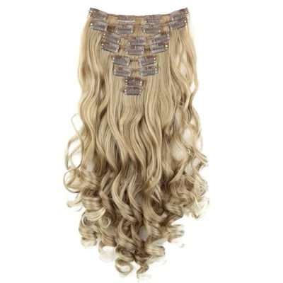 Abbildung von CAISHA XXL 8 Teiliges Set 45cm Langhaarige CLIP IN EXTENSIONS Synthetik Haarverlängerung Haarteil Voluminös Gelockt Dunkelblond Mix CES4a 1