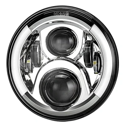 Abbildung von BATLAM 7 Zoll 60W Motorrad Scheinwerfer Tagfahrlicht Halo Für Harley Touring Electra Glide Road King Street Yamaha,Silber