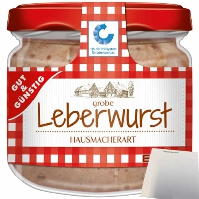 Abbildung von Gut&amp;Günstig Leberwurst grob mit Majoran verfeinert Spitzenqualität (250g Glas) + usy Block