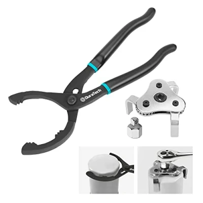 Abbildung von DURATECH Ölfilterzange Ölfilterspinne Set, 2 tlg, Verstellbarer Ölfilterschlüssel 30cm, 3 armig Ölwechselwerkzeug Auto Ölfilter Ausbauwerkzeug Werkzeug für Ø 63 103mm