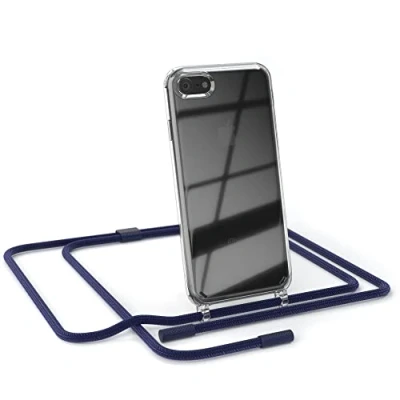 Abbildung von EAZY CASE kombinierbare Handyketten kompatibel mit iPhone SE (2022/2020) / 8/7, Transparente Silikon Hülle Umhängeband, abnehmbar durch abschraubbare Endstücke, Wechselgurt, Nacht Blau