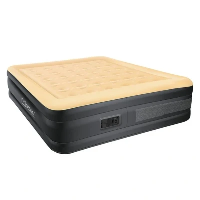 Abbildung von ML Design Luftmatratze 2 Personen 203x157x47 cm Beige, TÜV Zertifiziert, Luftbett selbstaufblasend mit elektrischer Luftpumpe 230V, Aufblasbare Matratze für Camping, Gästebett Doppelbett + Tragebeutel