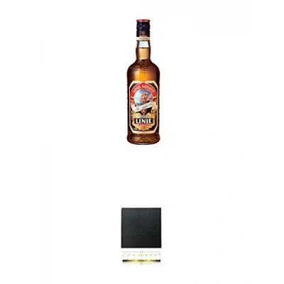 Abbildung von Linie Aquavit Norwegische Spezialität 1,0 Liter + Schiefer Glasuntersetzer eckig ca. 9,5 cm Durchmesser