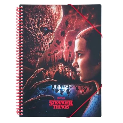 Abbildung von Grupo Erik Folien Ordner A4 Schmal Stranger Things mit Dokumentenmappe 30 Hüllen Offizieller Netflix Merch