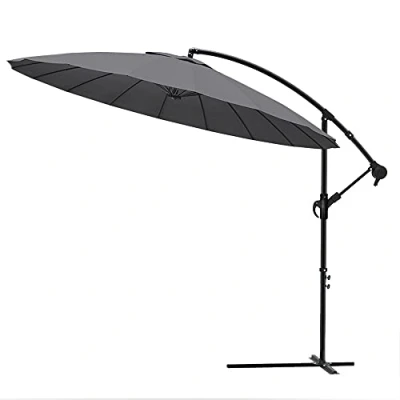 Abbildung von VOUNOT Ampelschirm 300 cm Rund, Shanghai Sonnenschirm mit Kurbelvorrichtung, Kurbelschirm Schutzhülle, Sonnenschutz UV Schutz, Gartenschirm Marktschirm, Grau, Edelstahl, Aluminium, Legierter Stahl