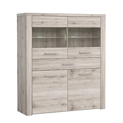 Abbildung von Newroom Highboardvitrine Sandeiche Kommode Modern 126,9x143,9x41,3 cm (BxHxT) Sideboard Highboard Anrichte [Tammy.Five] Wohnzimmer Wohnstube Büro
