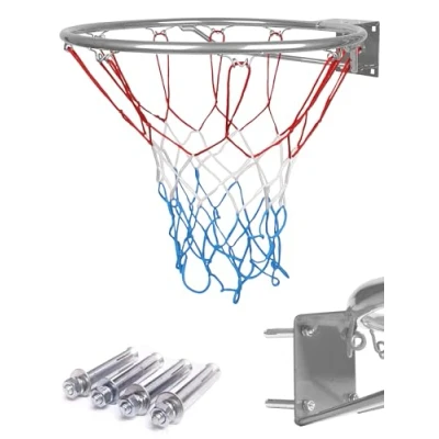 Abbildung von molti Basketballkorb Wandmontage Ø 45 cm / 37cm Basketball Basketballring mit Netz und Befestigungsschrauben Outdoor &amp; Indoor (Silber, 45cm)