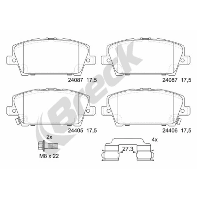 Abbildung von BRECK 24087 00 701 10 Bremsbelagsatz mit akustischer Verschleißwarnung Zubehör HONDA: CIVIC 8 Hatchback