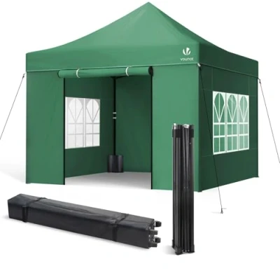 Abbildung von VOUNOT® Pavillon 3x3m Wasserdicht Stabil Winterfest, Pop Up Faltpavillon mit 4 Seitenteilen und Sandsäcke, Party Faltbar Gartenzelt Partyzelt, Grün