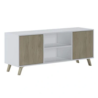 Abbildung von Skraut Home TV Schrank für Wohnzimmer 57 x 140 40 cm geeignet 32/40/50/55/60 Zoll Fernseher Modell Wind mattweiß 2 Flügeltüren Puccini Farbe